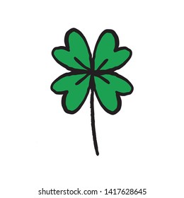 Lucky four leaf clover doodle. Hand drawn shamrock symbol of good luck. Four leaf 