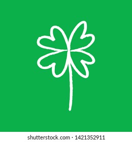 Lucky four leaf clover doodle. Hand drawn shamrock symbol of good luck. Four leaf 