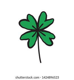 Lucky Four Leaf Clover Doodle. Hand Drawn Shamrock Symbol Of Good Luck. Four Leaf 