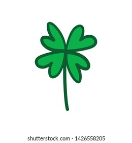 Lucky four leaf clover doodle. Hand drawn shamrock symbol of good luck. Four leaf 