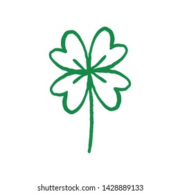 Lucky Four Leaf Clover Doodle. Hand Drawn Shamrock Symbol Of Good Luck. Four Leaf 