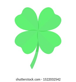 Lucky four leaf clover flat style vector concept illustration isolated on white. For St. Patrick's Day. Good Luck and Lucky Charm Symbol.