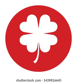 Lucky four leaf clover icon vector isolated on flat red round button illustration