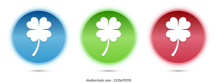 Lucky four leaf clover icon isolated on glass round buttons set illustration