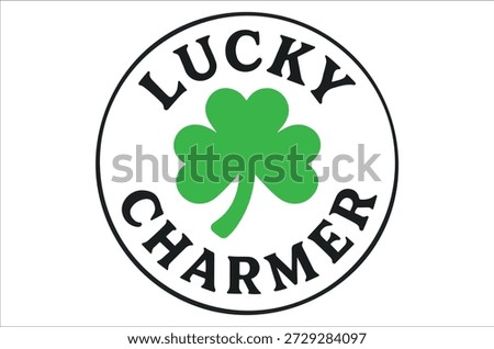 Lucky four leaf clover logo with Lucky Charmer text