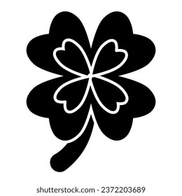 Lucky four leaf clover solid icon. Irish shamrock for fortune glyph style pictogram on white background. Happy Saint Patrick day signs for mobile concept and web design. Vector graphics
