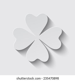 Lucky four leaf clover vector illustration with shadow on a grey background