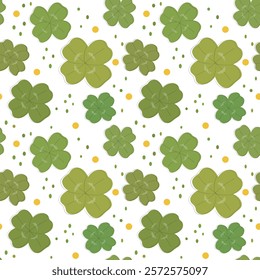 Lucky four leaf clover vector seamless pattern