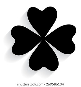 Lucky four leaf clover vector illustration with shadow 