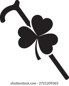 Lucky vier Blatt Klee und Gehstock Symbol Silhouette