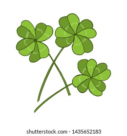 Lucky four leaf green clover. Hand drawn vector illustration