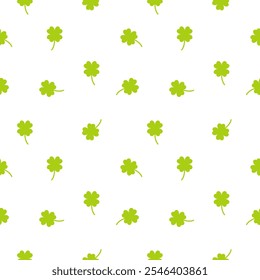 Lucky Four leaf Green Clovers seamless pattern, background texture