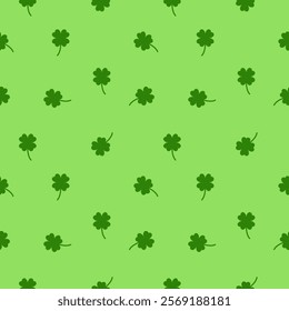 Lucky Four leaf green clovers seamless pattern, Background texture