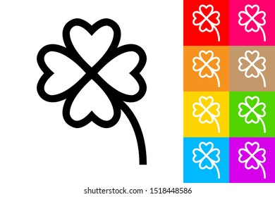 Lucky Four Leafs Clover. Line Icon With Different Color Background.