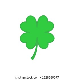 Lucky four-leaf clover icon in flat style. Vector illustration isolated on white background 