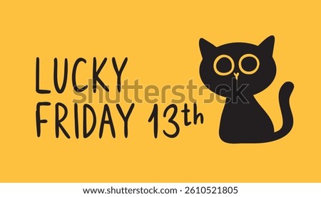 lucky friday 13th and black cat poster cartoon doodle hand drawn style . Vector illustration