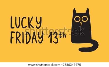 lucky friday 13th and black cat poster cartoon doodle hand drawn style . Vector illustration