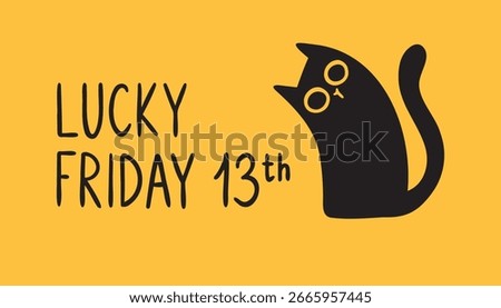 lucky friday 13th and black cat poster cartoon doodle hand drawn style . Vector illustration