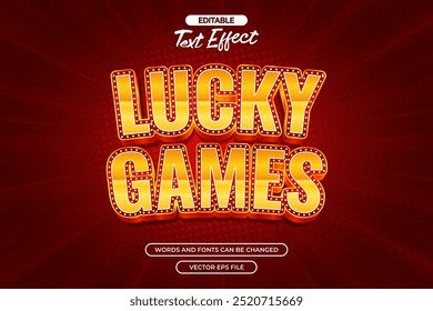 Lucky games editable text effect with red background