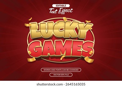 Lucky games editable text effect with 3d gold texture text and with gold confetti decoration