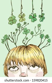 Lucky girl with clovers