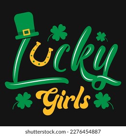 Niñas afortunadas irish s.t Patrick diseño de camisetas tipográficas 