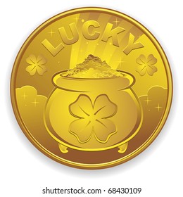Lucky Gold Coin Cartoon Illustration