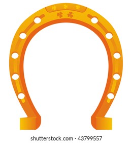 lucky golden horseshoe with shamrock isolated on white background