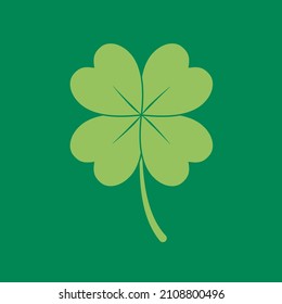 Lucky Green 4 Leaf Clover. Saint Patrick's Day Festivity Fortune Shamrock Icon isolated. Part of a Saint Patrick's Day Holiday Celebration set with multiple icons.