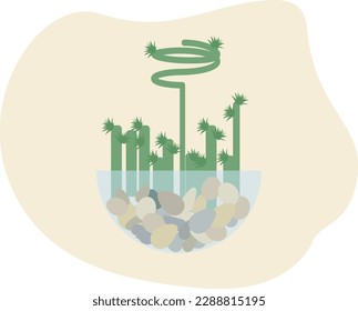 Lucky Green Bamboo Plant in Glass Vase. Vector Illustration