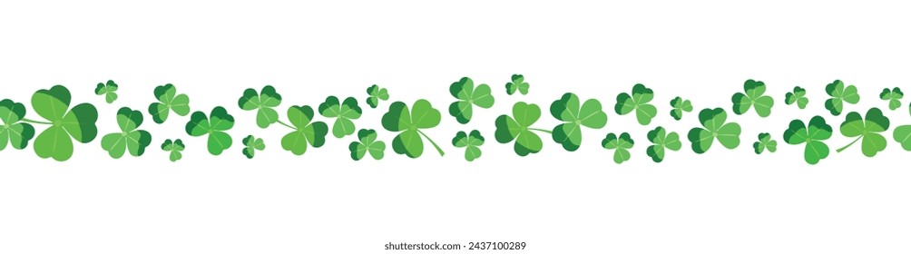 Lucky green clover for Irish festival St Patrick s day. Shamrock seamless border . Saint Patrick's day background with shamrock. Green clover leaf border, banner, header