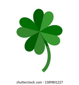 Lucky Green Four Leaf Clover for St. Patrick's Day. Vector illustration isolated on white background.