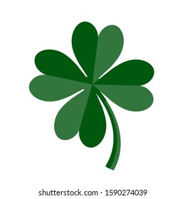 Lucky Green Four Leaf Clover for St. Patrick's Day. Vector illustration isolated on white background.