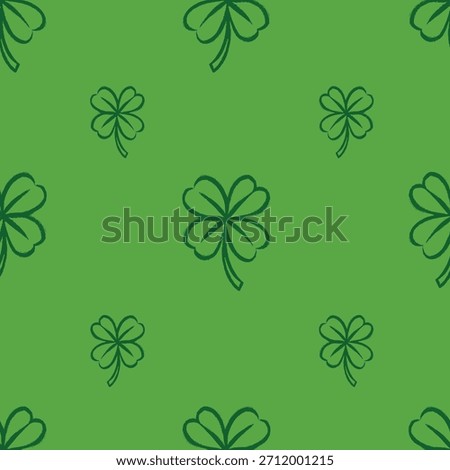 Lucky green four leaf clover seamless pattern for day of St. Patricks. National Irish holiday hand drawn grungy elements for textile, packaging and gift wrapping