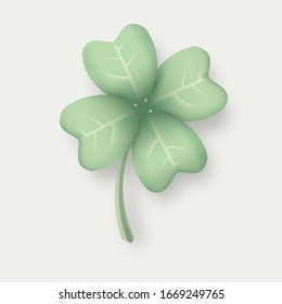 Lucky green four-leaf shamrock clover on grey background for festival St. Patrick's day.