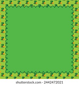 Lucky Green hat and Gold coin Square border with central green base for Saint Patrick's Day