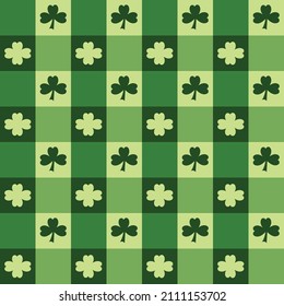 Vector de patrón de hoja verde afortunado en el fondo del conjunto de color verde tartán.Cuta sin costura para tela usada, envoltura, textil, mantel, cubierta, libro, papel pintado y demás.Diseño en el concepto del Día de San Patricio. 