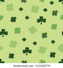 Lucky green leaf pattern vector on light green background.Cute seamless for used fabric,wrapping,textile,tablecloth,cover,book,wallpaper and so on.Design on St. Patrick's Day concept. 