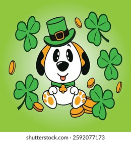 A lucky green shamrock illustration celebrates St Patrick's Day with Irish vector icons
