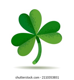 Lucky green shamrock three leaf clover for St. Patrick's Day. Vector illustration isolated on white background.