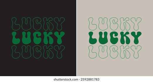 Lucky groovy text St. Patrick's Day Observed every year of March 17th, Patrick Celebration sticker t shirt design vector