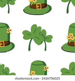 Lucky hat leprechaun and shamrock pattern for St. Patrick's Day