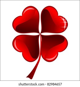 Lucky heart Clover with heart and four leaves. Valentines icon, vector