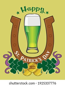 A lucky horse shoe with green beer.