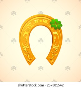 Lucky horseshoe and clover as symbols for Saint Patricks Day Holiday