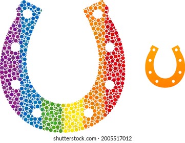 Lucky horseshoe composition icon of filled circles in different sizes and rainbow colored color tints. A dotted LGBT-colored lucky horseshoe for lesbians, gays, bisexuals, and transgenders.