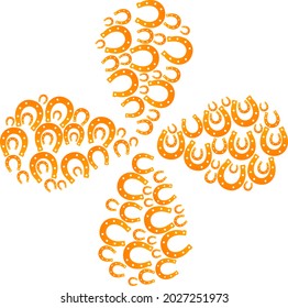 Lucky horseshoe exploding flower cluster. Object cluster created from oriented lucky horseshoe items. Vector flower collage in flat style.