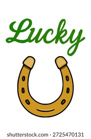 Lucky Horseshoe and Green Text Vector Illustration for St. Patrick's Day