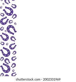 Lucky horseshoe. The horse's shoes are purple. Seamless vector pattern. Repeating vertical border. Isolated colorless background. Good luck symbol. Endless ornament. St. Patricks Day. 