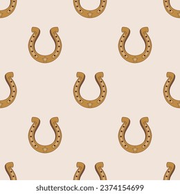 Lucky horseshoe howdy western vector seamless pattern. Groovy wild west background.